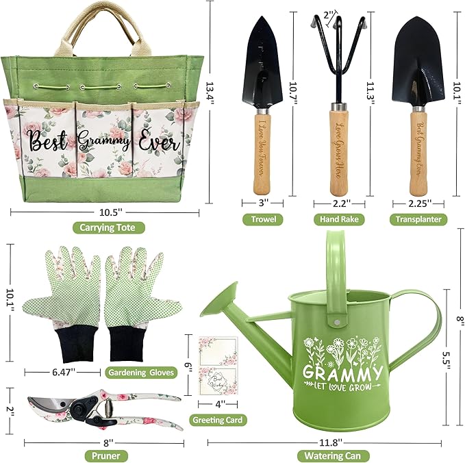 Grammy Gifts, Gardening Kit Grammy Gifts from Grandkids Floral Gardening Tools and Durable Garden Tools Organizer Tote, Ideal Gardening Gift for Women on Birthday Christmas Plant Lover Present