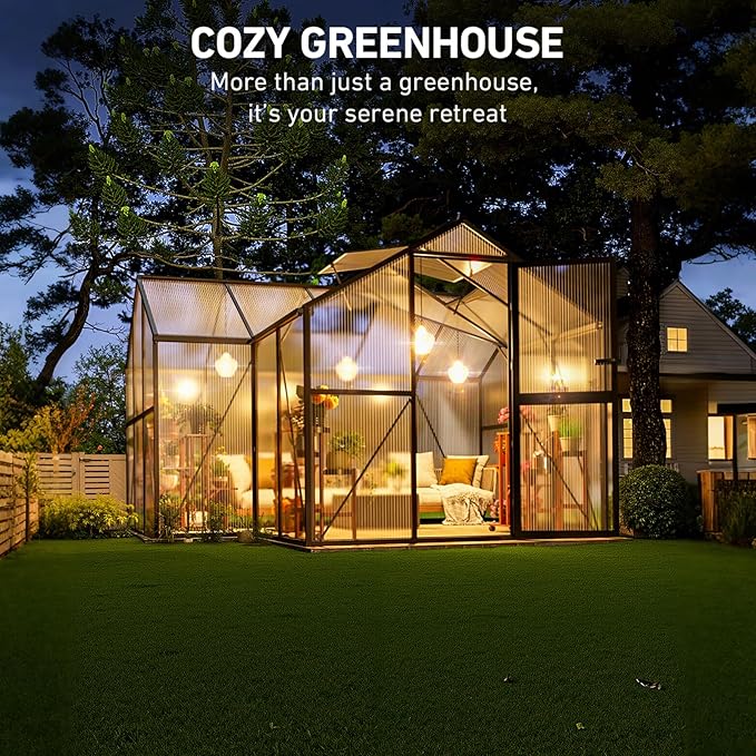 12×12FT Green Houses for Outside, Large Walk-in Greenhouses for Outdoors and Winter Garden Planting, Enhanced Aluminum Greenhouse Kit Withstands Strong Wind to Protect Vegetables or Plants
