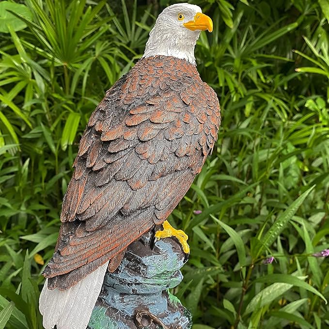 Garden Decor Sculptures Statues Outdoor, Stunning Bald Eagle Stand on Stone Christmas Animal Figurine Decorations for Lawn Yard, Home Patio Decor Gardening Gifts for Porch