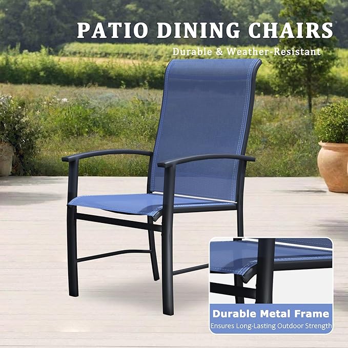 Outdoor Dining Chairs Set of 4, Stackable Patio Chairs with Metal Frame & Textilene Fabric, Perfect for Patio Garden Deck, Blue