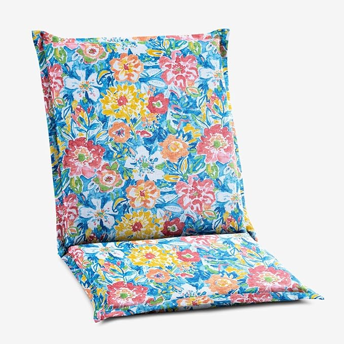 BrylaneHome Hinged Back & Seat Cushion - 21.5" H Seat Back - Patio & Outdoor - Water, Stain & Fade Resistant - Poppy Blue
