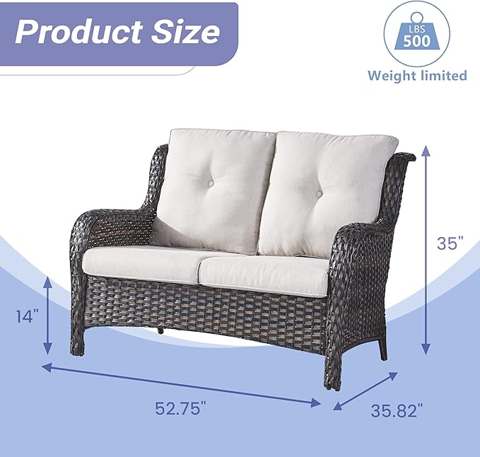 HUMMUH 6 Pieces Outdoor Patio Furniture Set Wicker Swivel Patio Chairs with Ottomans 2 Seater Outdoor Sectional Sofa/Patio Loveseat with Coffee Table