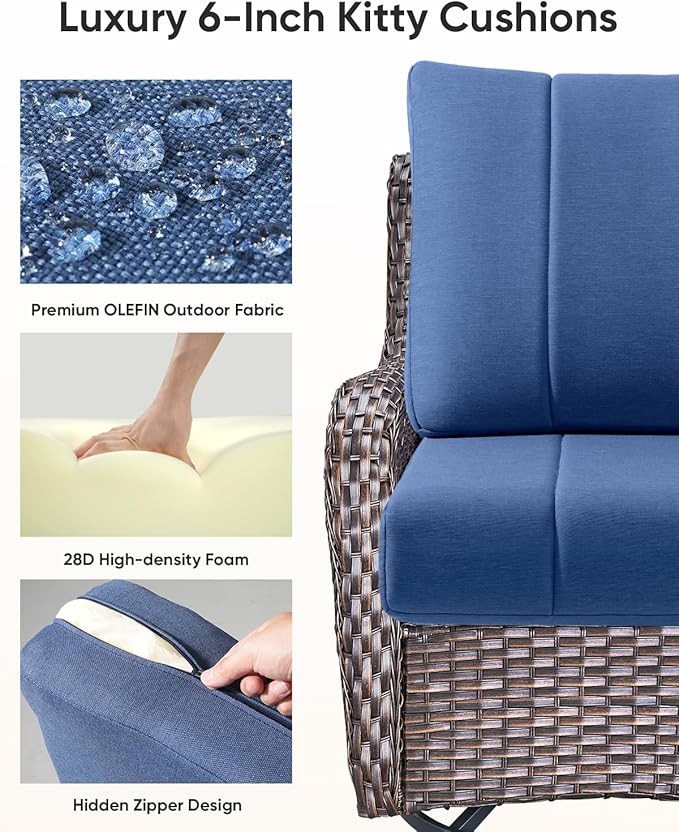 Luxury 24x24x6 Inch Kitty Outdoor Deep Seat Cushions Set of 6 - Comfortable Patio Chair Cushion for Wicker Dining Rocking Swivel Chair Loveseat Couch Sectional Sofa - Navy Blue
