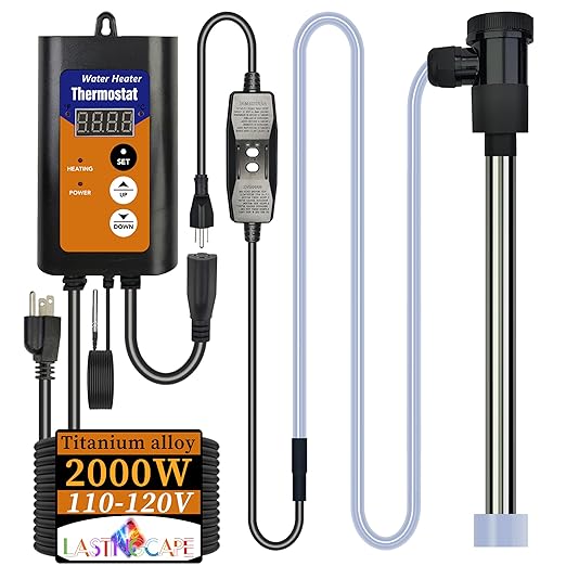 2000W Titanium Fully Submersible Portable Electric Inflatable Pool & Hot Tub Immersion Water Heater with GFCI, Temperature Control for Baptistry,Swimming Pool and Above Ground Pool