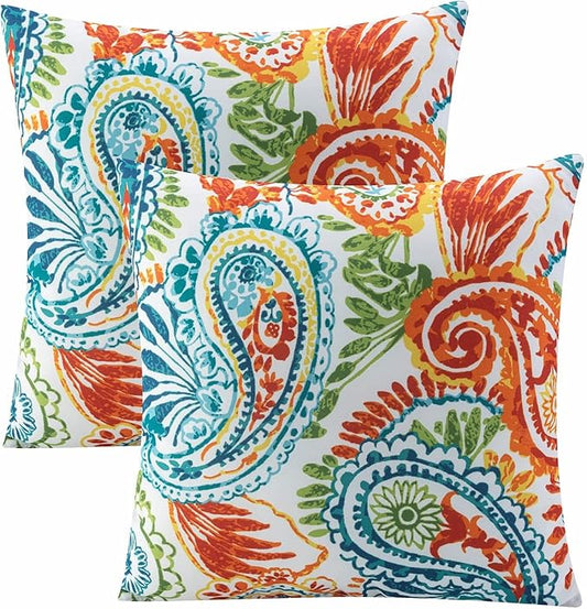Outdoor Pillows, Pack of 2 Waterproof Decorative Throw Pillows with Inserts, 18”x18” Square Pillows for Bed, Couch, Sofa and Patio Furniture