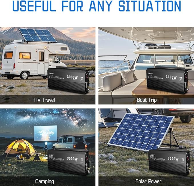 3000 Watt Power Inverter 3000W 12V DC to 110V 120V AC Inverter for Car Outdoor Solar Power Home RV Truck Compatible with Lithium Battery UL Fuses AC Terminal Block 40A USB Port Remote Control LEESKY