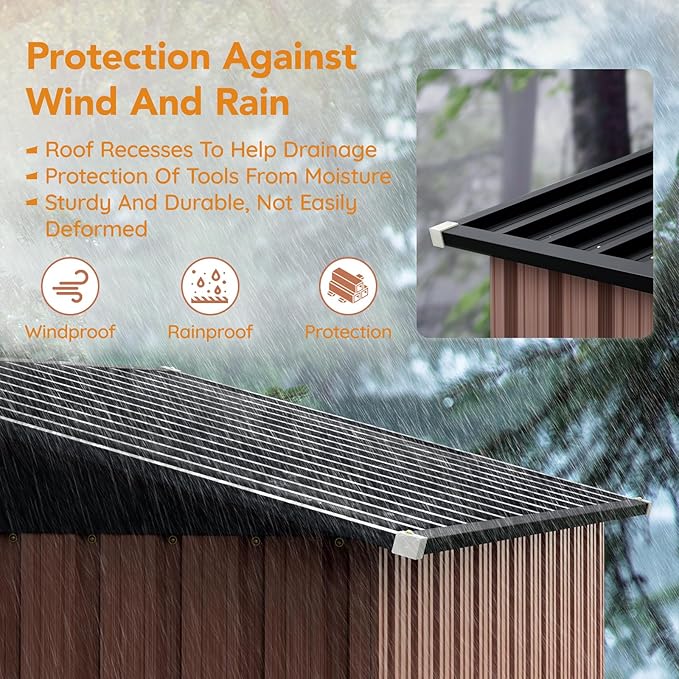 5X3X6.1FT Garden Storage Shed with Lockable Door,Steel Tool Shed with Sloping Roof,Anti-Corrosion Metal Shed for Backyard Patio Lawn (Light Wood Grain)