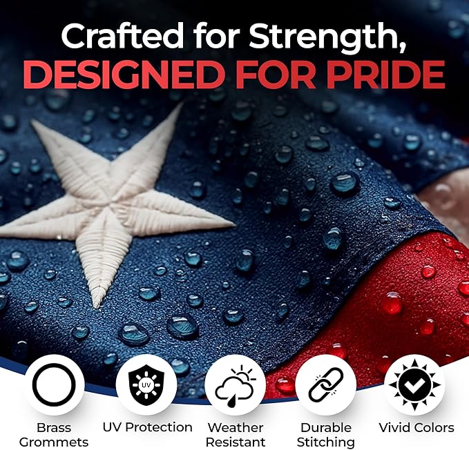 American Flag for Outside Heavy-Duty US Flag with Embroidered Stars Reinforced Material USA Flag Built for Outdoors Sewn Stripes UV Protection Brass Grommets (3x5 ft)
