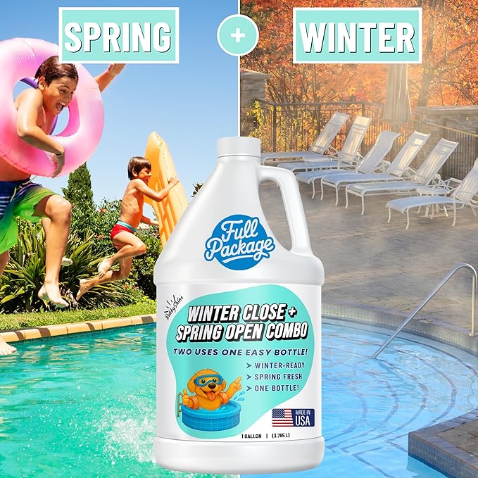 Pool Winter + Spring All-in-One Combo - Pool Closing Kit for Above Ground & Inground Pools, Spring Pool Opening Kit, Pool Winterizing Kit, Pool Chemicals 1 Gallon
