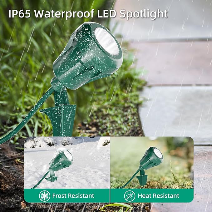 120V LED Outdoor Christmas Spotlights, 5 Extra Lenses (RGB Purple Blue), 7.5W 800LM Waterproof Spotlight Outdoor, Plug-In Landscape Light for Yard, Halloween, Christmas, Tree Flag Light, ETL Listed