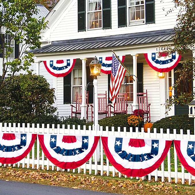 3x6Ft American Bunting Flags Outdoor, Patriotic Bunting for 4th of July Decorations, Memorial Day Patriotic Decorations, USA Pleated Fan Flag for Outdoor Indoor Use (Set of 3)