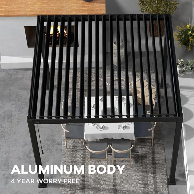 Mirador 111S Round Louvered Pergola Gazebo, 10Ft x 10Ft, Full Aluminum Frame, Adjustable Roof, Outdoor, Durable, Charcoal