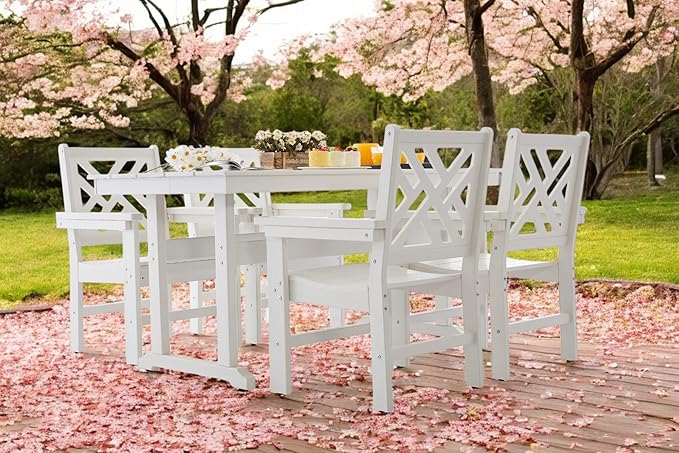5 Piece HDPE Outdoor Dining Set for 4, Patio Dining Furniture Set with Umbrella Hole, Outdoor Table and Chairs for Garden, Poolside, Backyard, Deck