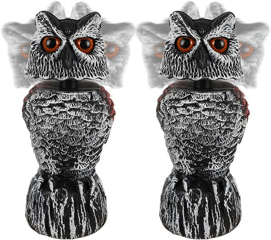 Hausse 2 Pack Fake Owl Decoy to Scare Birds Away, 11.2 inch Wagging Head Plastic Owl Scarecrow Bird Deterrents, Owls Statue Nature Enemy Horned Pest Repellent for Outdoor Garden Yard