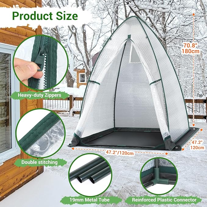 Green House for Outside Heavy Duty, Ohuhu Portable Walk-in Winter Greenhouse with Thick PE Bubble Cover - Small Greenhouses Outdoor for Plants Winter Protection