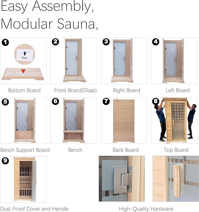 1-Person Home Infrared Dry Sauna Cabin 1600W/110V – Canadian Hemlock Wood, Tempered Glass Door, Red-Light Therapy & Bluetooth Speaker, Easy DIY Assembly, Size 37.1″×35.8″×74″