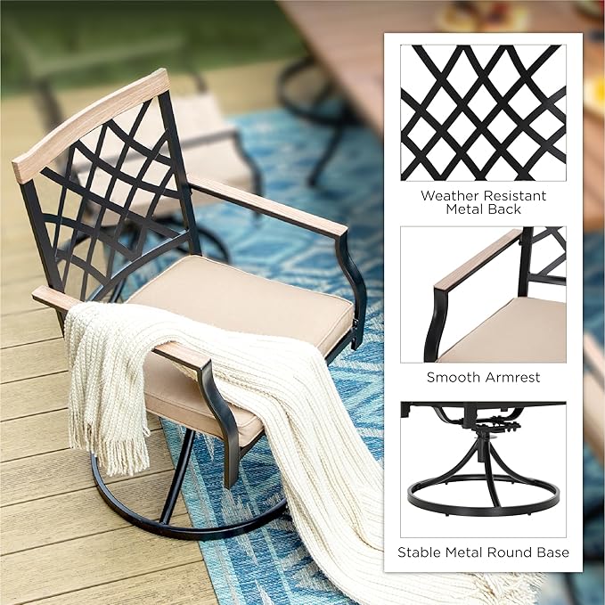 PHI VIALLA Patio Chairs Outdoor Swivel Dining Chairs Outdoor Furniture Chairs Set of 6 with Cushion Suports 300lbs for Lawn Garden Backyard Weather Resistant-Black Frame