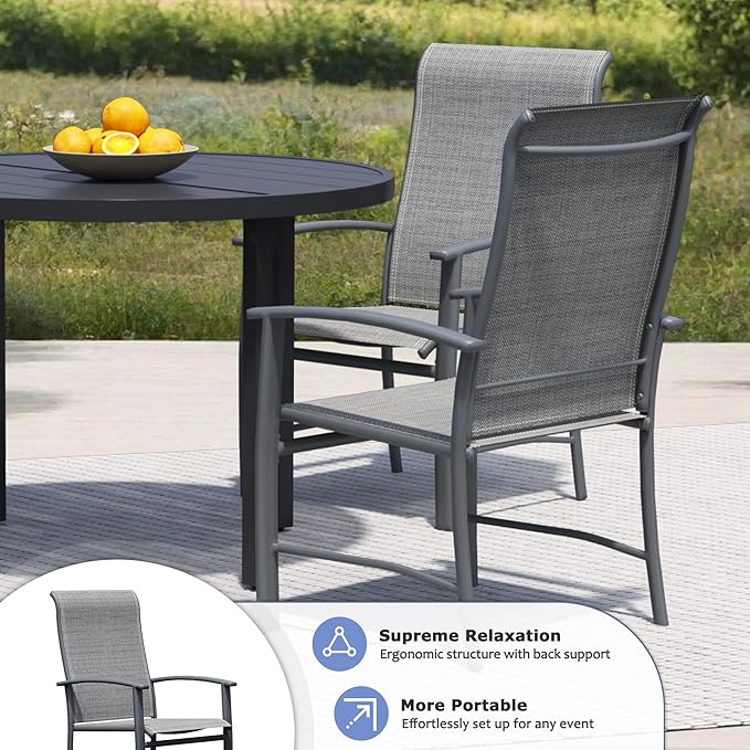 Outdoor Dining Chairs Set of 8, Stackable Patio Chairs with Metal Frame & Textilene Fabric, Perfect for Patio Garden Deck, Grey