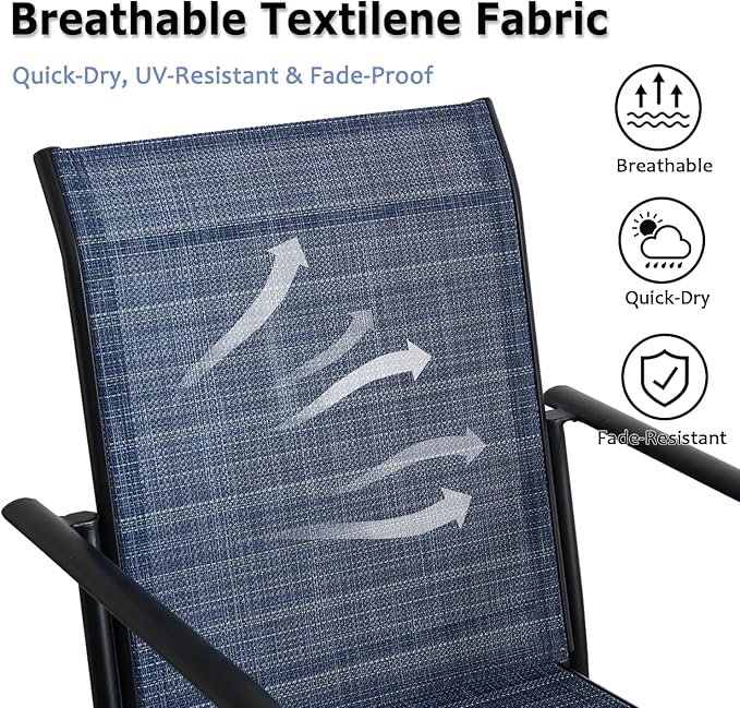 Patio Chairs Set of 8, Outdoor Dining Chairs with Breathable Textilene Fabric, Stackable Patio Chairs for Lawn, Garden, Backyard, Poolside, Dark Blue