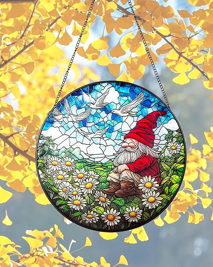 10'' Dwarf Patterned Window Pendant,Suncatcher Stained Glass Window Hangings，Hanging Stained Glass for Windows,Indoor Outdoor Home Garden Ornaments,Gifts for Family, Friends, and Pendant Enthusiasts