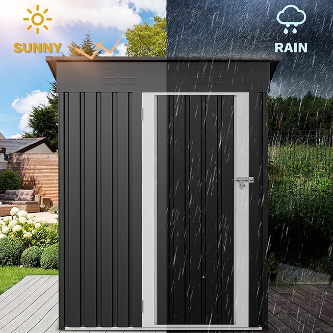 DWVO 5x3ft Outdoor Storage Shed, Weatherproof Tool Shed w/Locking Entry & Ventilation for Grass Cutter, Bike, Equipment, Courtyard, Garden (Dark Gray)