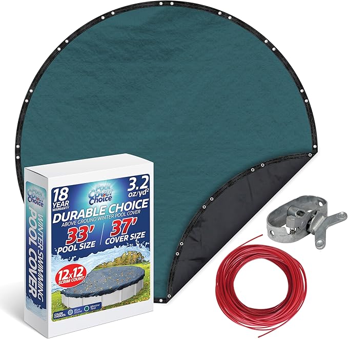Winter Swimming Pool Cover for 33 ft Aboveground Round Pool Size, Durable Choice Series, Solid Material, Color - Marine Teal, Pool Cover Choice 3933-4CHOICE