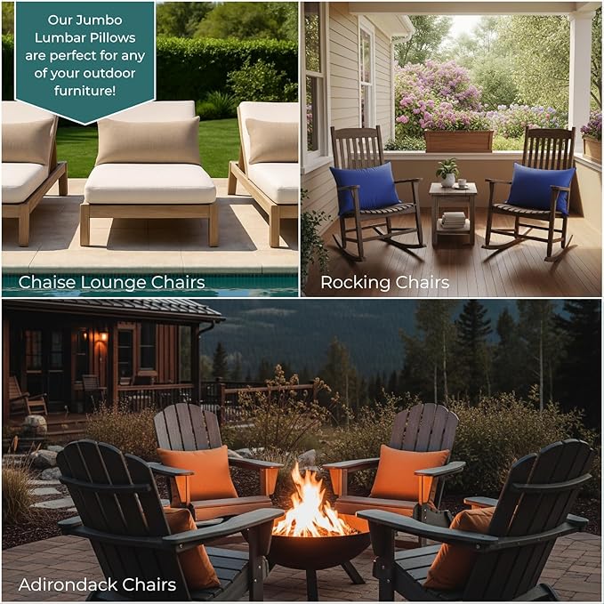 RSH Décor - Jumbo Lumbar Pillow Covers – Set of 2 | 26" x 16" | Outdoor Use – Patio, Lounge, Adirondack, Deck | Water & Fade-Resistant | Includes Down-Alternative Inserts | Yellow