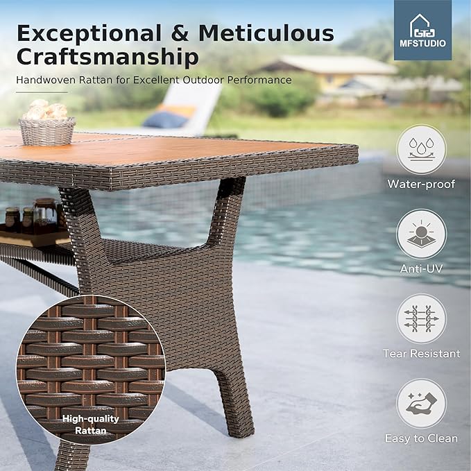MFSTUDIO Patio Dining Sets for 6, Outdoor Table and Chairs, 74’’ Wood Top Rectangular Table Set with Chairs, 7 Pieces Patio Outdoor Dining Furniture Set, Deck, Backyard, Porch
