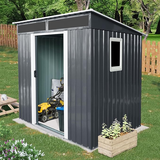 Ball & Cast 6x5ft Metal Outdoor Storage Shed with Window,Lockable Tool Storage Sheds,Steel Garden Sheds with Sloped Roof and Transparent Plate,for Backyard,Patio,Garage,Lawn,White+Black