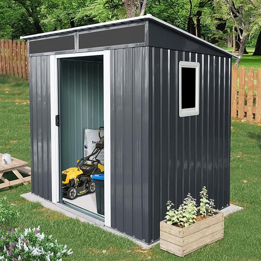 Ball & Cast 6x5ft Metal Outdoor Storage Shed with Window,Lockable Tool Storage Sheds,Steel Garden Sheds with Sloped Roof and Transparent Plate,for Backyard,Patio,Garage,Lawn,White+Black