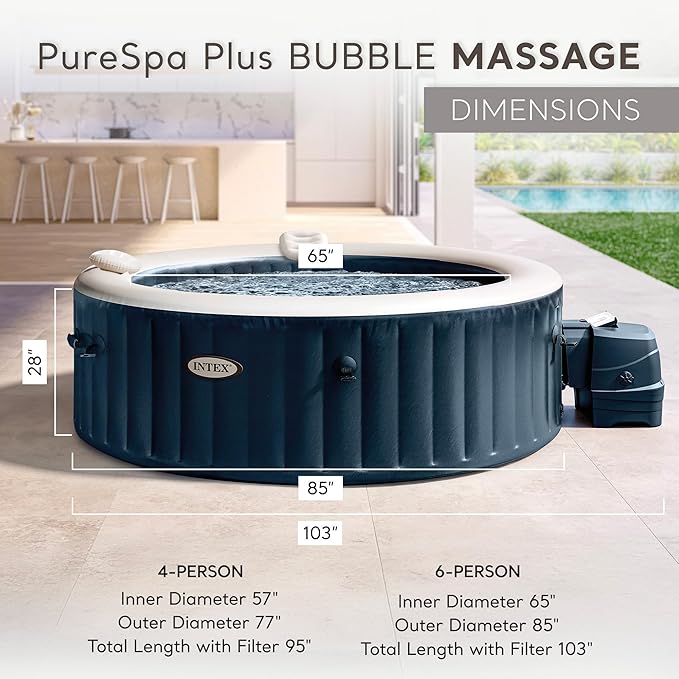 INTEX 28431EP PureSpa Plus Bubble Massage Spa Set: Includes Energy Efficient Spa Cover –2 Headrests – LED Light – 6 Person Capacity – 85" x 28"