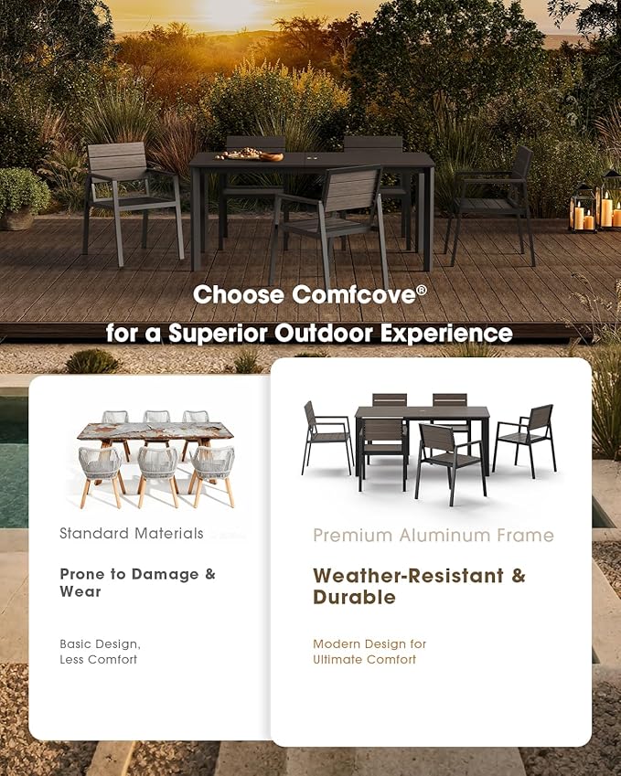 Outdoor Patio Dining Sets, Aluminum 5 Piece HDPE Outdoor Dining Table and Chairs Set with Umbrella Hole, Modern Rectangular Patio Furniture Set with All-Weather Table and 4 Chairs (Charcoal)