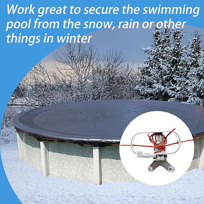 Pool Cover Cable and Winch Kit - 100ft Pool Cover Cable and Aluminum Spring Loaded Ratchet for Securing Above Ground Swimming Pool Winter Covers