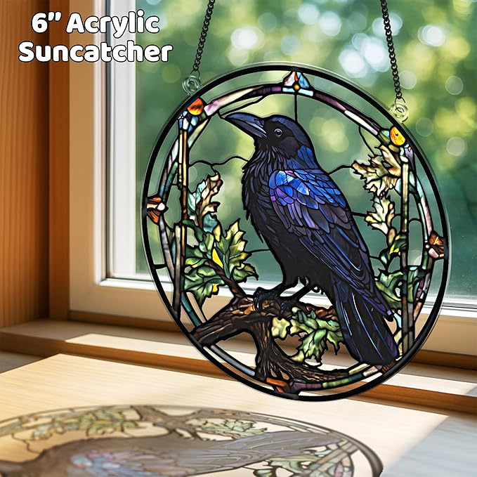 2 Halloween Raven Skull Acrylic for Window Hanging, Art Gothic Decor for Home, Indoor, Garden, Housewarming, Gift for Mom, Grandma, Women, Friend SCB-A6-GT1