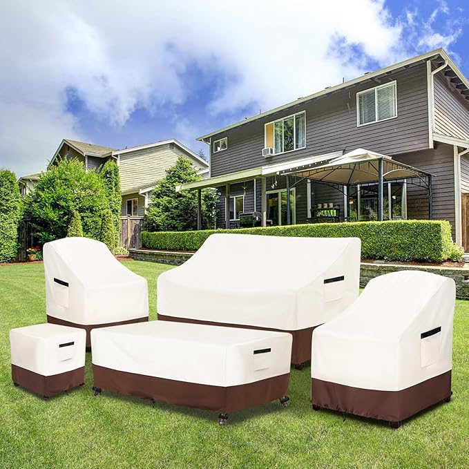 Patio Chair Covers 2 Pack - Waterproof Heavy Duty Patio Furniture Covers for Outdoor Lounge Deep Seat Chair(28 W x 30 D x 32 H inches) Beige & Brown