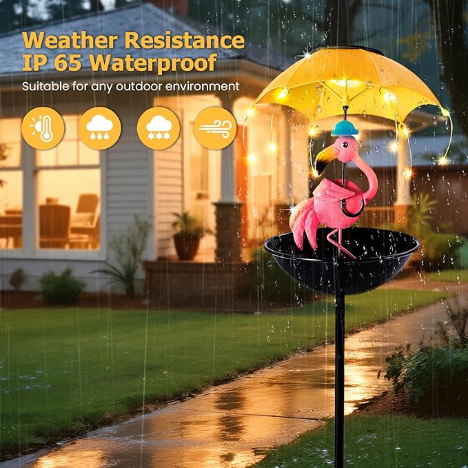 Bird Feeder Solar Garden Decor, Waterproof Flamingo Metal Wildbird Cardinals Hummingbirds Feeders with LED Lights, Gifts for Mom Grandma Bird Lovers Outdoor Path Yard Decoration