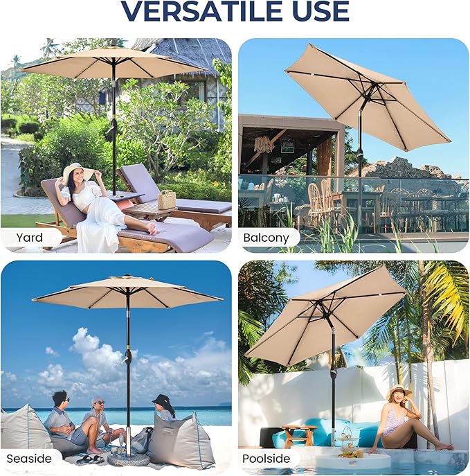 SUNVIVI OUTDOOR Outdoor Patio Umbrella, Patio Umbrella, Market Umbrella, Large Outdoor Umbrella, Metal Pole Umbrella with Push Button Tilt and Crank, Polyester Canopy