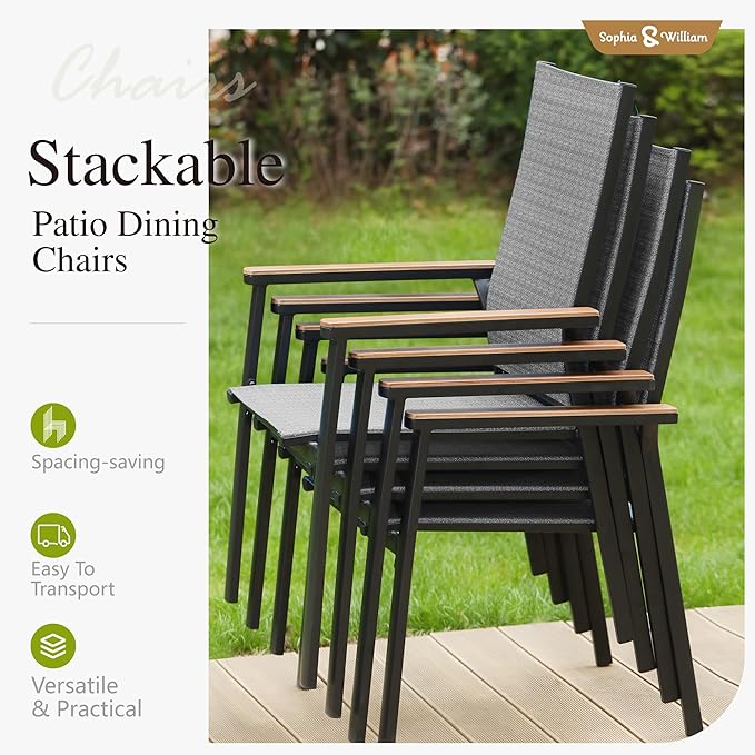 Sophia & William Patio Dining Set for 8, Lightweight Aluminum Outdoor Dining Chairs and Large Square Metal Table, Stackable Chairs and Easy to Move for Lawn Garden Yard (Grey)