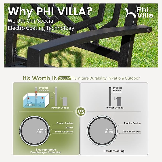 PHI VILLA 7 Pieces Outdoor Round Dining Set for 6, Wrought Iron Dining Circular Table with Umbrella Hole & Stackable Metal Steel Chairs, Large Dining Furniture Set for Patio, Deck, Yard, Porch