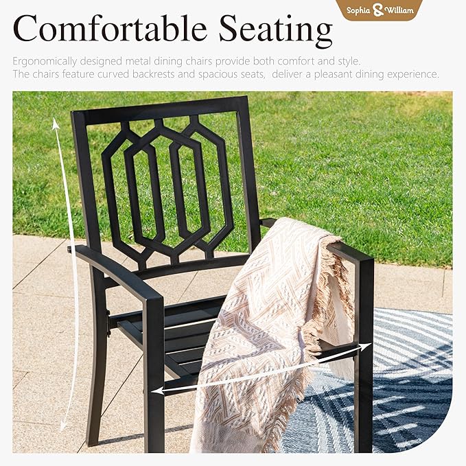 Sophia & William 7 Piece Outdoor Table and Chairs Patio Dining Set Metal Patio Table Furniture Set with Large Rectangular Dining Table for 6 Person and Stackable Outdoor Chairs Support 300LBS (Balck)