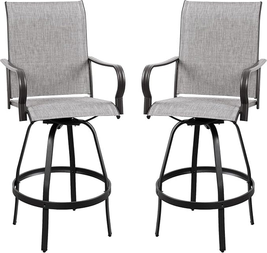 Vongrasig 2 Piece Patio Swivel Bar Chairs, All Weather Metal Textile High Swivel Bar Stools Chairs, Outdoor High Top Bistro Set for Backyard, Lawn Garden, Balcony, Light Grey