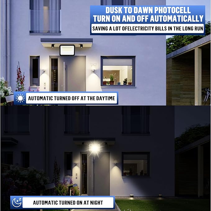 LAMPHOME LED Flood Lights Outdoor 100/120/150W W and 3000/4000/5000K Adjustable 19500Lm,Dusk-to-Dawn Sensor o Dawn Flood Light for Yard, Garage, Garden,UL Listed,Includes Knuckle Mount