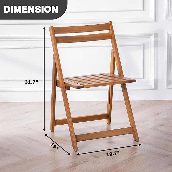 Acacia Wooden Chairs Set of 2, Folding Waterproof Small Patio Chairs with Waterproof and UV Coating, Indoor Outdoor Bistro Set for Garden Balcony Patio Lawn Living Room
