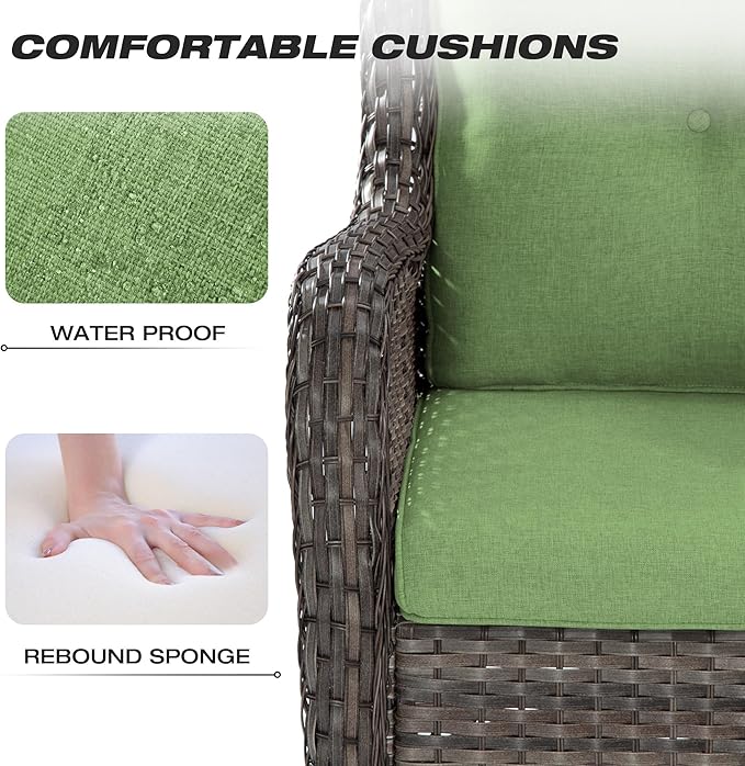 Joyside Outdoor Wicker Chair Rattan Patio Dining Chairs Set of 2 PE Wicker Patio Chairs with 4inch Seat Cushions Outdoor Patio Seating Chair for Garden, Backyard Deck(Mixed Grey/Green)