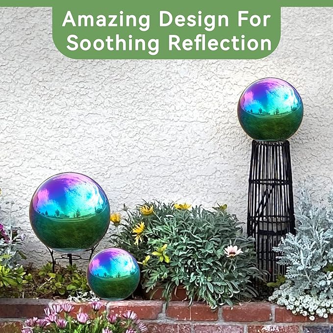 Lily's Home Gazing Globe Mirror Ball in Rainbow Stainless Steel - 12 Inch