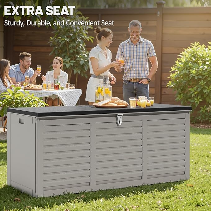 130 Gallon Outdoor Storage Box Lockable Deck Boxe Outdoor Waterproof for Patio Package Delivery Weather-Resistant & Easy Assembled (Gray)