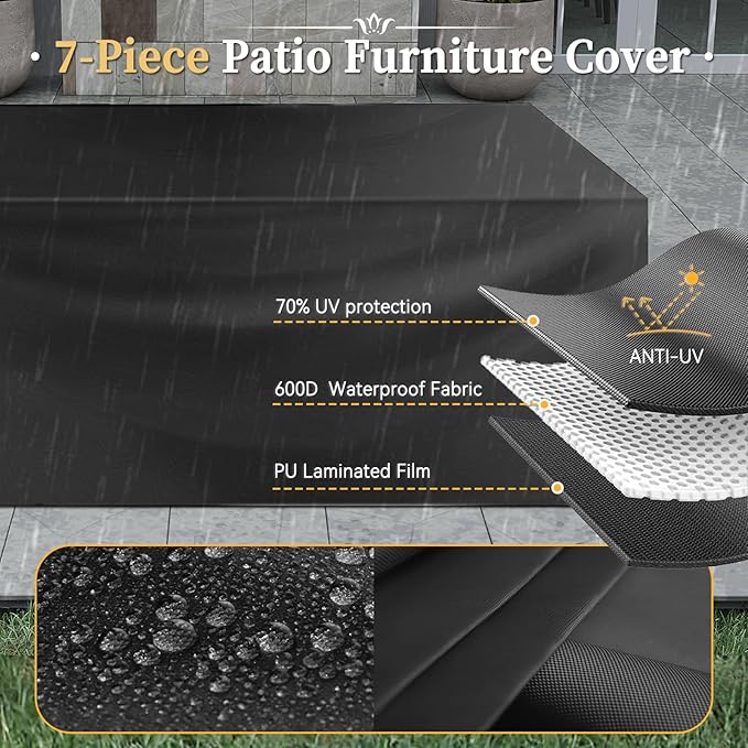 Aoxun 7 Piece Patio Furniture Set Wicker Rattan Patio Conversation Set Outdoor Sectional Sofa Set with Coffee Table and Thickened Cushions, Gray/Blue(Waterproof Cover Included)