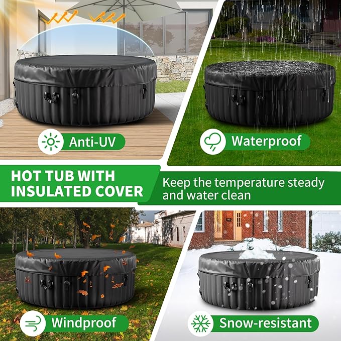 Inflatable Hot Tub, 2-4 Person Round Blow Up Portable Hot Tub, Leak-Proof PVC Outdoor Spa with 120 Strong Air Jets, Heater Pump and Insulated Cover, 71” X 71”X 25”