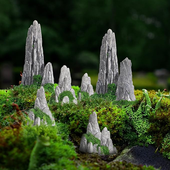 BESPORTBLE 8Pcs Mini Zen Garden Decor - Resin Fake Rock Ornaments for Terrarium, Japanese Bonsai, Fairy Landscape & Tabletop Displays - Small Snake Habitat, Fall Micro Plants, Office Desk Accessories