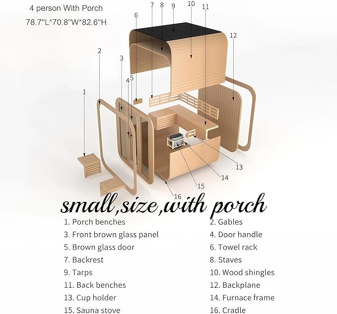 Customize Outdoor Steam Sauna 4-10 Person, Canadian Hemlock, Red Cedar Sauna, Porch Option, Glass Window Option, Wood Burning Stove or Harvia Heater, ETL Certificate(0-195 °F)
